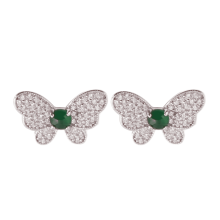 Butterfly Green Jade Stud Earrings Gold Plated Rhinestone