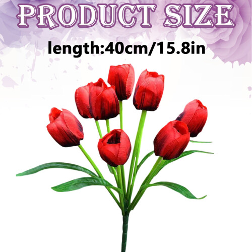 Tulipas artificiais de seda, 9 cabeças, 40 cm (15,8 polegadas), vermelhas 2