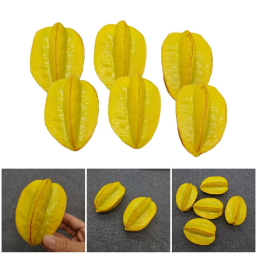 6Pieces Artificial Yellow Realistic Simulation Starfruit Model for Display Kitchen Decoration Photography 1