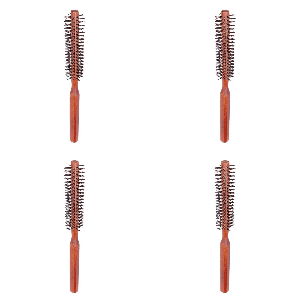 4PCS Small Round Brush for Blow Drying, Compatible with All Hair Dryers, Wooden Curling Roller Comb for Short Hair, 8.4"