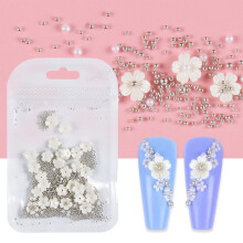 3D-Nagelkunst-Charms-Set mit silbernen und goldenen Kaviarperlen