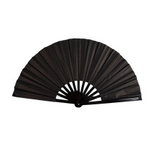 Folding Hand Fan Silver Backing 10 Inch PVC For Stage And-Black