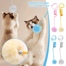 Spring Plush Ball Cat Toy – Dörrhängande teaserstav med elastisk bungee, tuggsäker kicker för innekatter (1 st)
