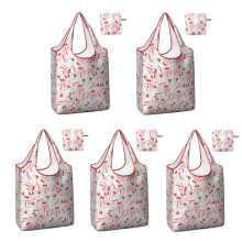 5-Pack Foldable Reusable Grocery Bags, Multicolor Christmas Pattern, Waterproof & Lightweight Tote Bags with Pockets – Compatible with Standard