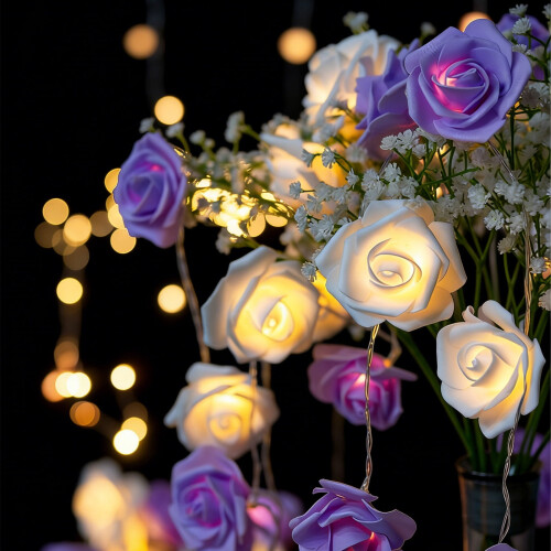 40-LED rosljusslinga, 5,8 m, varmvit, batteri