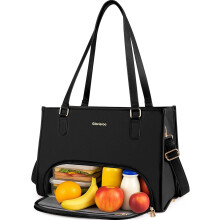 Sac fourre-tout pour ordinateur portable en cuir végétalien pour femme avec boîte à lunch isotherme