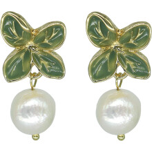 JeanBeau Pearl Drop Earrings 14k Gold Plated Brass