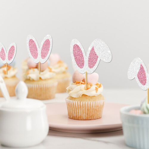 12 τεμάχια διακοσμητικά για cupcakes με γκλίτερ σε σχήμα κουνελιού (2"), 2