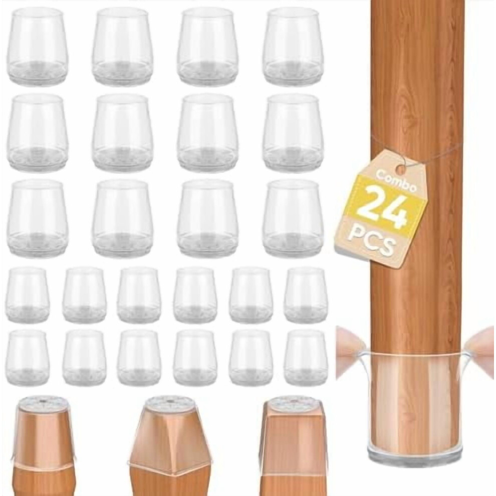 24 Pack Silicone Chair Leg Floor Protectors, Stool Leg Protectors Cap, Non-Slip Chair Leg Caps For Hardwood Floors (Clear Combo 24 Pack) 9425574927347