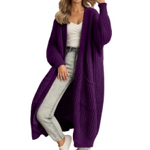Gilet long violet tricoté pour femme (1 pièce)