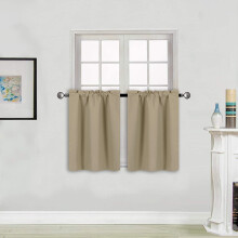 100% Blackout 2-Tier Insulated Curtain Panels for Small Windows, Kitchen, Bath, Basement, RV – Taupe, 28"x24", 2 Pcs