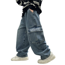 Boys Elastic Waist Jeans, Stretch Denim Trousers, Baggy Cargo Pants, Casual Comfortable Streetwear – Compatible with 8-9Y, Blue