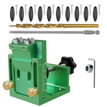 Aluminum pocket hole jig with tilt holes and chip removal