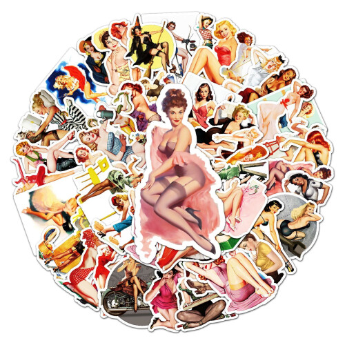 50 Adesivos Retro Poster Girl 2,36x1,57 polegadas