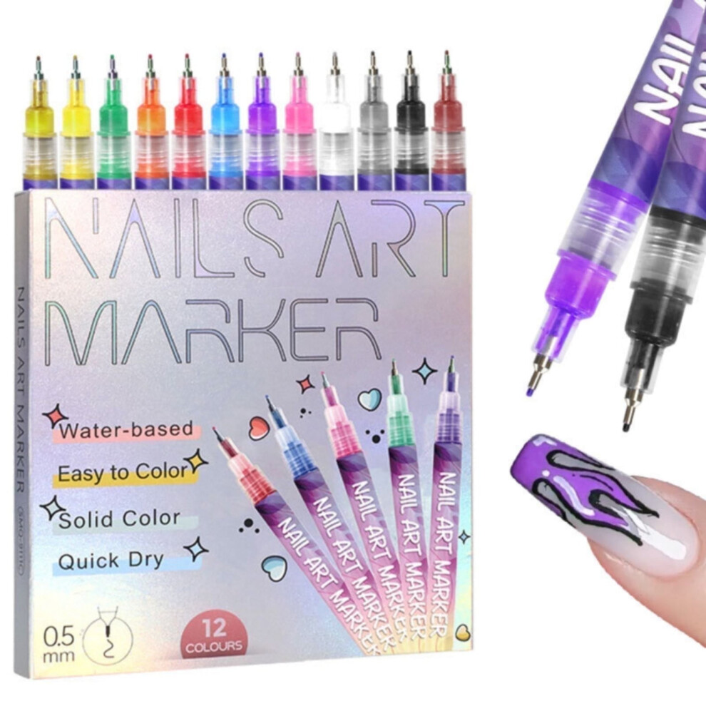 3D Nail Art Pens Fine Tip 0.5mm 12 Colors
