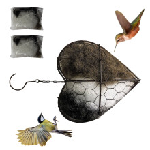 Decorative Metal Heart Form Bird Shelter Including Fiber For