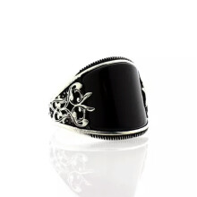 Men's 925 Silver Black Obsidian Ring Size 6-12