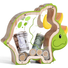 Houten spaarpot in de vorm van een triceratops voor kinderen – onbreekbaar, zelf te maken