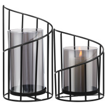 OULII2 pezzi Portacandele in metallo nero con paralume in vetro per un elegante arredamento domestico