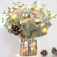 Mini kerstboompje van 30 cm met lichtjes, dennenappels, bessen en ballen – Tafeldecoratie voor thuis, kantoor en feestjes (voor gebruik binnenshuis)