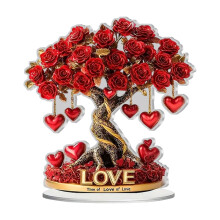 Décoration de table en forme de cœur et d'arbre à roses pour la Saint-Valentin : Ornement 2D en acrylique pour bureau, cheminée ou cuisine
