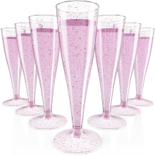 100 Pack Plastic Champagne Flutes Disposable 4.5 oz Purple Glitter Plastic Champagne Glasses Perfect for Wedding, Thanksgiving Day, Christmas