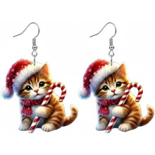 Vánoční náušnice s kočkou Santa Claus pro ženy, akryl, 1 pár