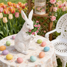 Paashaasbeeldje als decoratie – Staand wit hars konijnbeeldje voor tafel, tuin, kantoor, schoorsteenmantel en feestjes (passend bij paasthema's)
