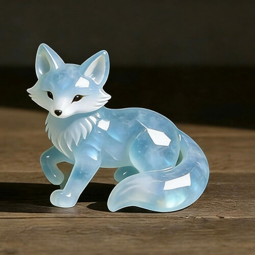 Hand-Carved Blue Moonstone Fox Pair 1