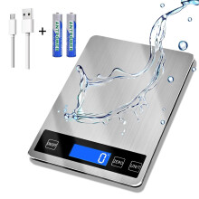 Balance de cuisine numérique 15 kg, précision 1 g/0,05 oz, acier inoxydable étanche, écran LCD, alimentation USB et piles