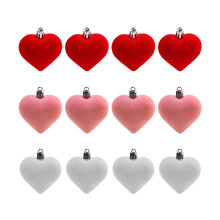 Heart Christmas Ornaments Set – 12-Piece Red White Pink