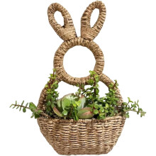 Panier de Pâques en osier, pochette murale suspendue en forme de lapin – Panier tressé à la main de 40 cm pour bonbons, œufs et petits cadeaux