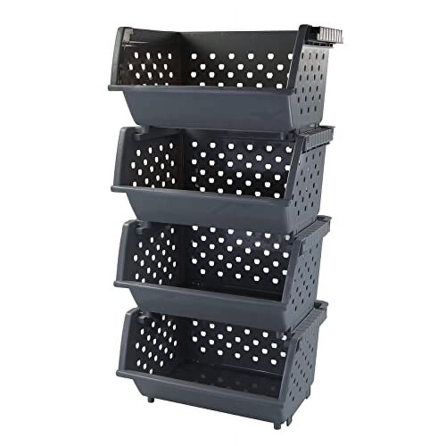 4-Pack Gray Stackable Plastic Storage Basket
