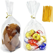 Sachets transparents en cellophane avec attaches, 15 x 23 cm (100 pièces), sachets à soufflet au fond, parfaits pour emballer des cadeaux, des