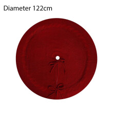 Burgundy Cable Knit Christmas Tree Skirt – 24.4"/36.2"/48", Rustic Holiday Decor, Cozy Knitted Pattern