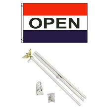 3x5 Open for Business Flag Kit - 6ft Outdoor Pole & Base - Commercial Store Sign - Grand Opening - Now Open - Visible Display