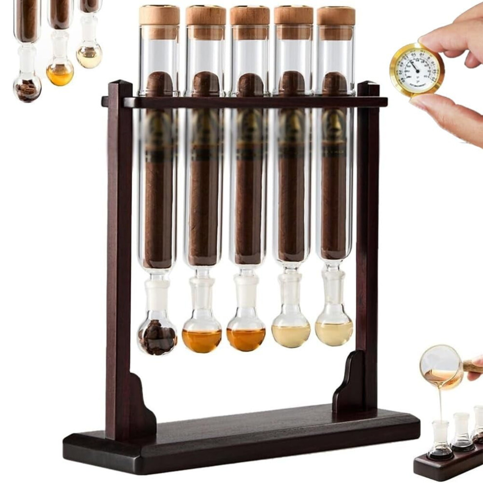 Cigar Flavor Injector Humidifier - Glass Tube Kit with Wooden Base - DIY Aromatherapy Infuser with Hygrometer and Airtight Caps for Cigar Enthusiasts