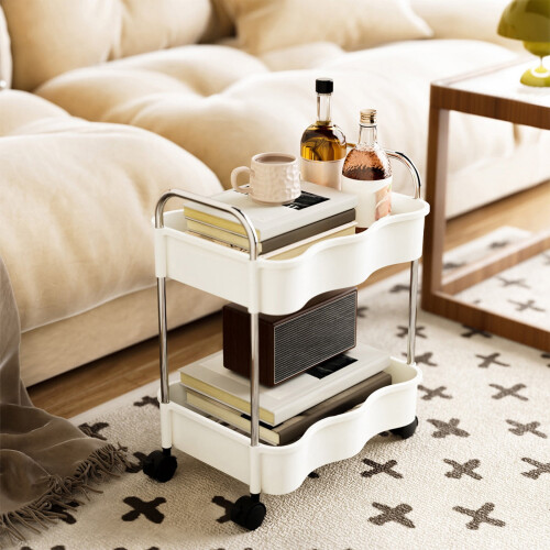 2-Tier Plastic Kitchen Storage Cart with Wheels