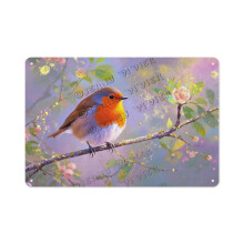 Charming Robin Bird Wall Art Tin Sign – 12x16" Metal Décor for Bird Lovers, Nature Enthusiasts & Gardeners – Ideal Gift for Living Room, Porch,