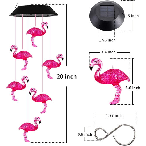 Ηλιακά Κουδούνια Ανέμου Flamingo – IP65 Αδιάβροχα, 7 Χρωμάτων LED, Διακόσμηση Εξωτερικού 2
