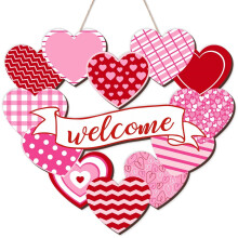 Valentine's Day Wooden Door Sign & Wreath – Love Heart Welcome Decor for Door, Wall, Tree, Party – Compatible with Valentine's Day Themes