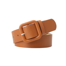 Simple PU Leather Waist Belt Modern Square Buckles Candy-Camel