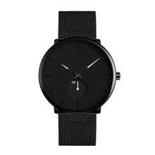 Montre à quartz pour homme avec bracelet en maille, cadran noir, adaptée aux petits poignets, alarme vibrante, sans pile – ne convient pas à la