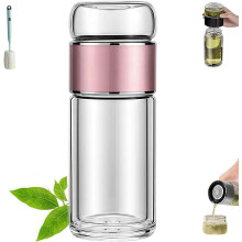 Tryteava Glass Infuser, 3-in-1 Built-in Filter Tea Cup with Lid, Portable Double-Layered, Compatible with Home, Sports & Travel