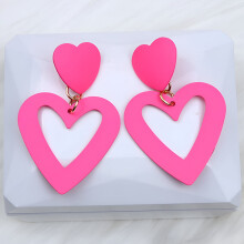 Pendientes colgantes de doble corazón para mujer, color rosa (1 par)