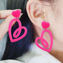 Heart Earrings for Women Dangling Acrylic Glitter Double Hearts Drop Earrings Valentine's Day Earrings for Lovers Couples