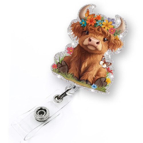 Porta-crachá retrátil Highland Cow Nurse de 24 polegadas