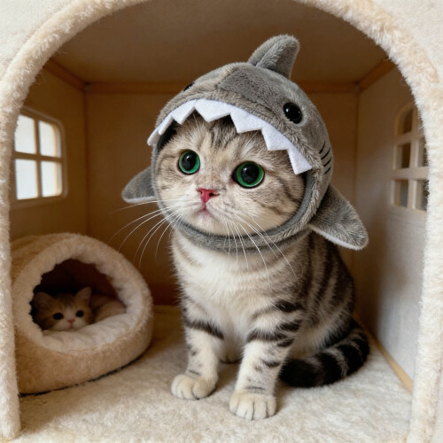 Καπέλο γάτας XingXiang Shark, γκρι βελούδινο καπέλο για κατοικίδια για γάτες και μικρά 2