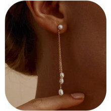 Pendientes colgantes de borla chapados en oro de 14 quilates con perlas para mujer.