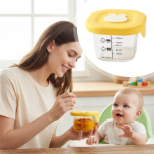 Food Storage Containers With Lids: 8oz Reusable Glass Jars - Leakproof Snack Containers for Food, Puree, Salad Dressing (Yellow)